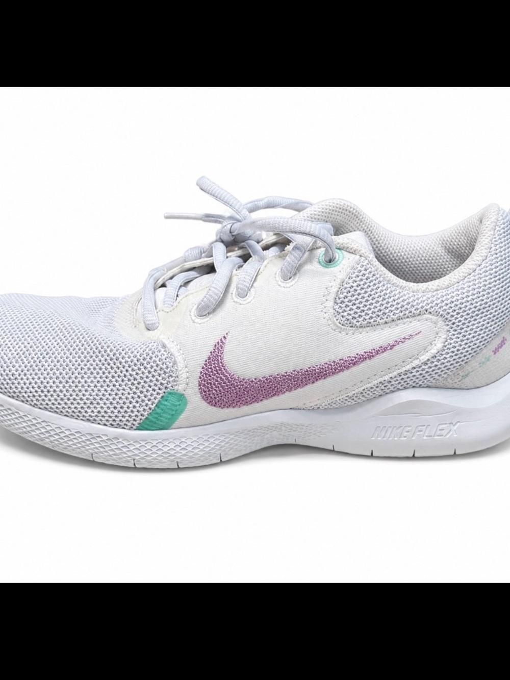 Nike Flex Experience Run 11 Women’s 7.5 White Purple Mint Running Shoes Flawed